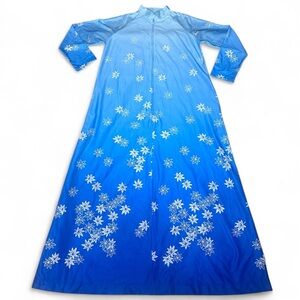 VTG 50s Travel-Lite for B. Altman & Co. Blue Gradient Floral Maxi Robe – M